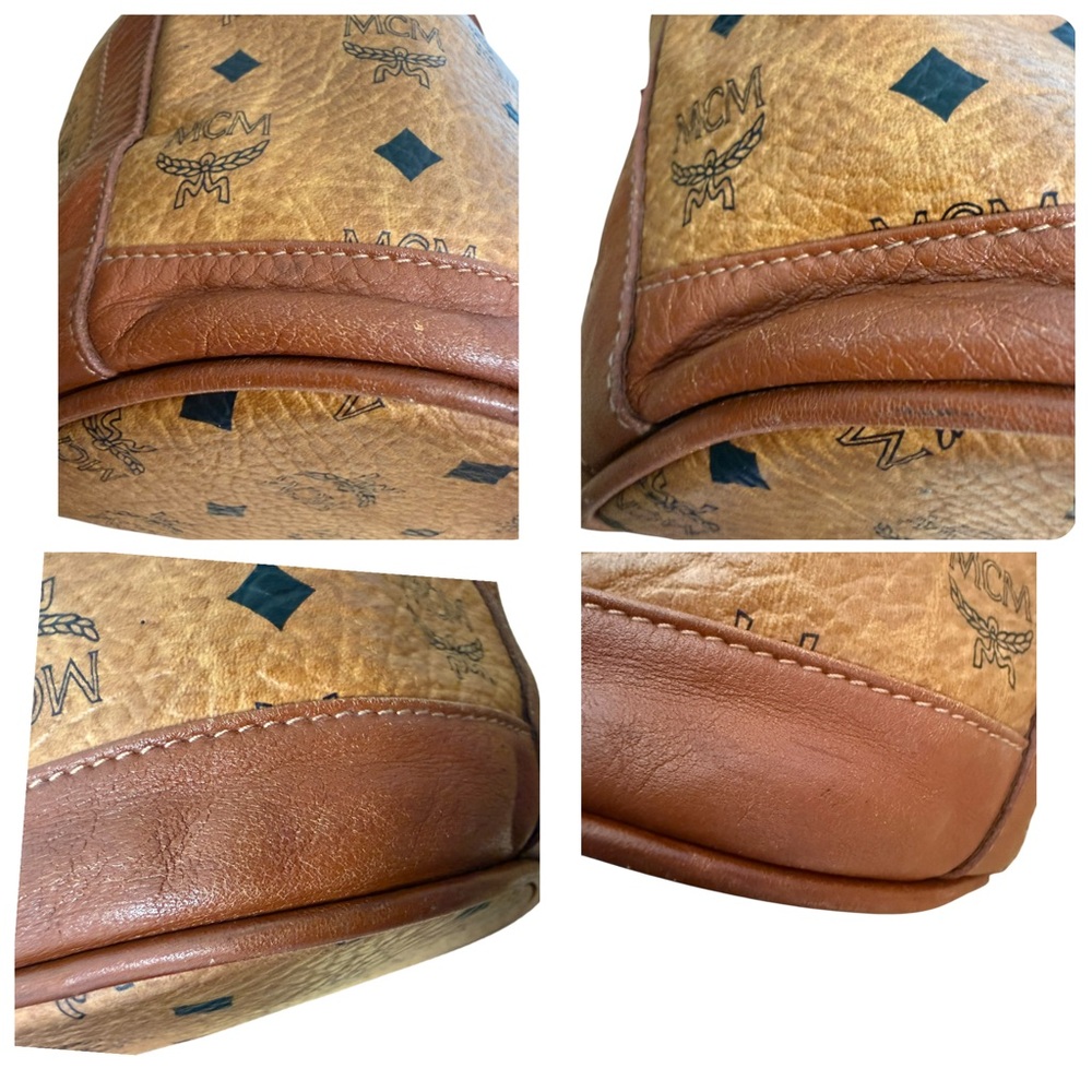 MCM München Cognac Visetos Drawstring Bucket Bag Vintage Leather Trim Crossbody - Picture 7 of 14